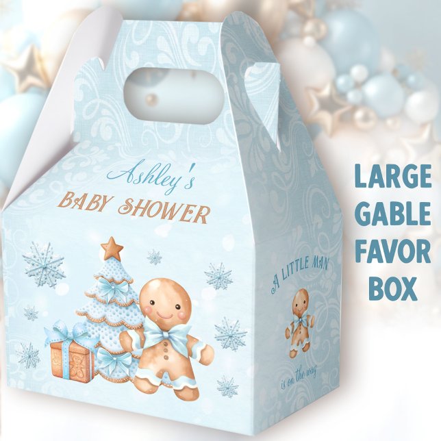 Gingerbread Man Christmas Baby Shower Large Gable Favor Box (Gingerbread Man Large Gable Favor Boxes - You can choose from 3 sizes of these gable favor boxes)