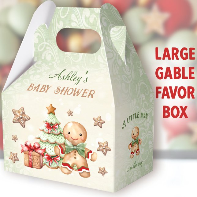Gingerbread Man Christmas Boy Baby Shower Large Favor Box (Gingerbread Man Large Gable Favor Boxes - You can choose from 3 sizes of these gable favor boxes)