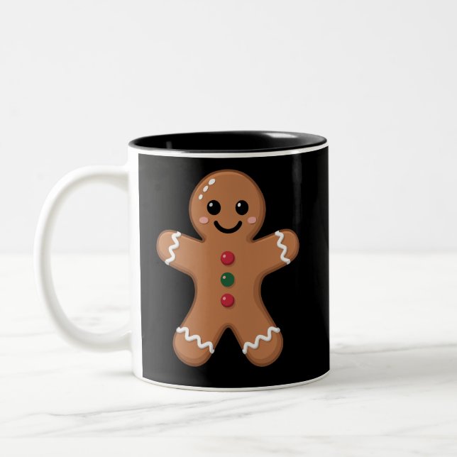 Gingerbread Man Christmas Cookie Baking Holiday  Two-Tone Coffee Mug (Left)