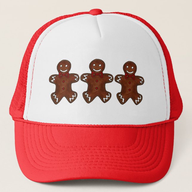 Gingerbread Man Christmas Cookie Holiday Baking Trucker Hat (Front)