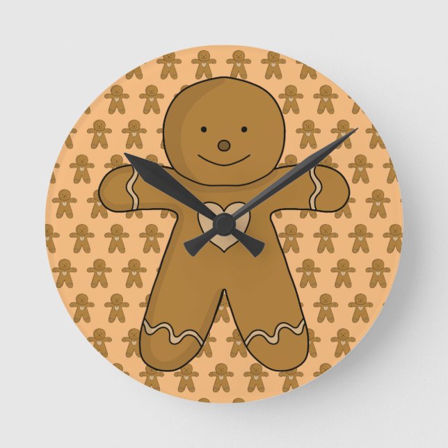 GingerBread Man Christmas Cookie Round Clock (Front)