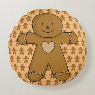 GingerBread Man Christmas Cookie Round Pillow