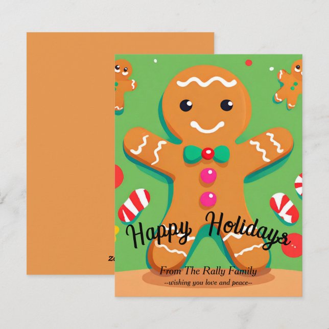 Gingerbread Man Christmas Flat Holiday Card (Front/Back)