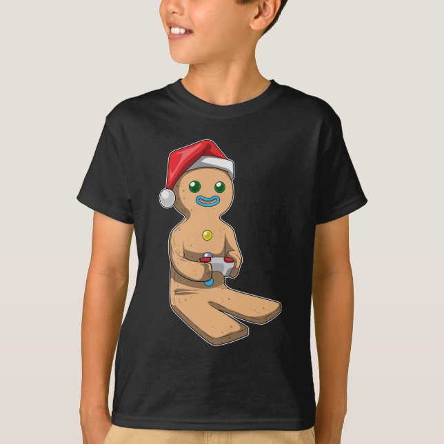 Gingerbread man Christmas Gamer T-Shirt (Front)
