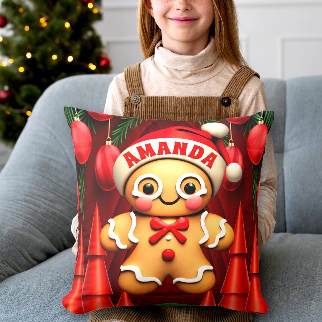 Gingerbread Man Christmas Personalized Kids Throw Pillow (Creator Uploaded)