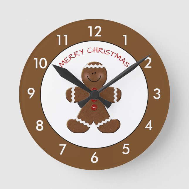 Gingerbread Man Christmas Personalized Round Clock (Front)