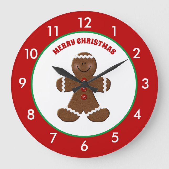 Gingerbread Man Christmas Personalized Round Clock (Front)