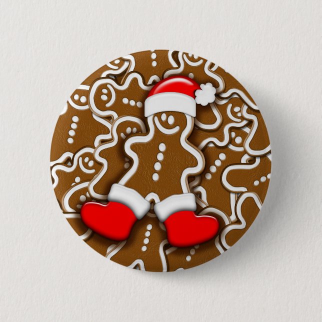 Gingerbread Man Christmas Santa Claus 2 Inch Round Button (Front)
