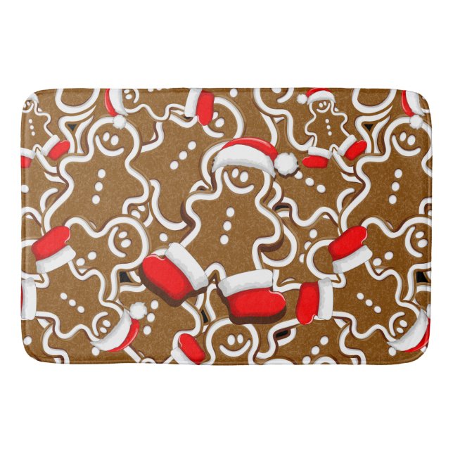 Gingerbread Man Christmas Santa Claus Bath Mat (Front)