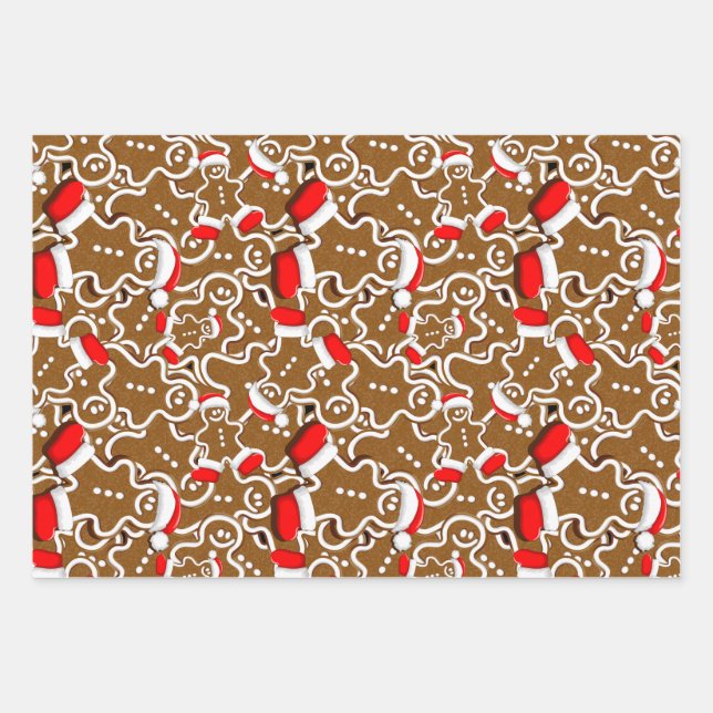 Gingerbread Man Christmas Santa Claus Wrapping Paper Sheet (Front)