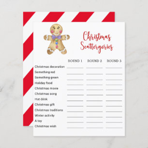 Gingerbread man Christmas Scattergories Game Card