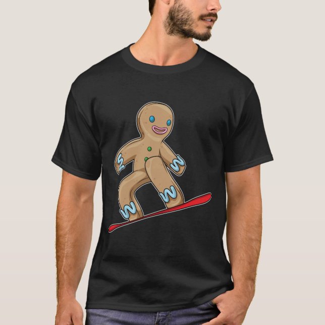 Gingerbread man Christmas Snowboard T-Shirt (Front)