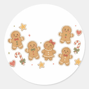 Gingerbread Man Collection with Candy Canes Classic Round Sticker