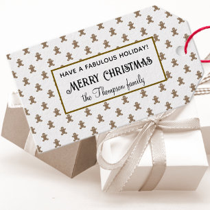 Gingerbread Man Cookie Pattern Merry Christmas 10 Gift Tags