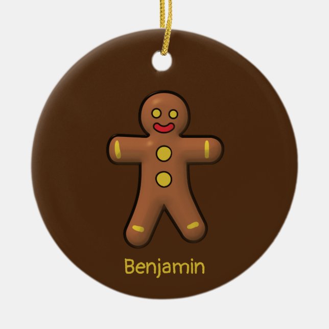 Gingerbread Man Cookie Personalized Ceramic Ornament (Front)