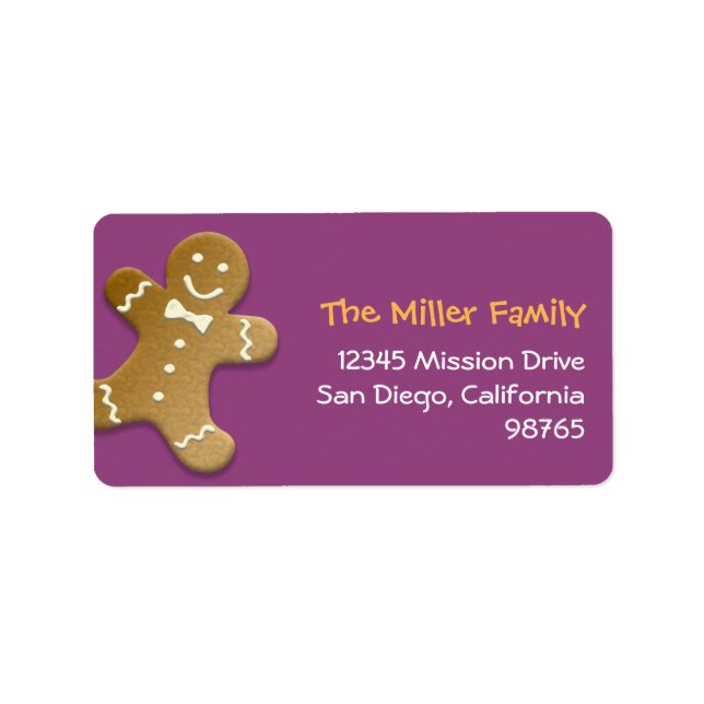 Gingerbread man cookie purple return address label (Front)