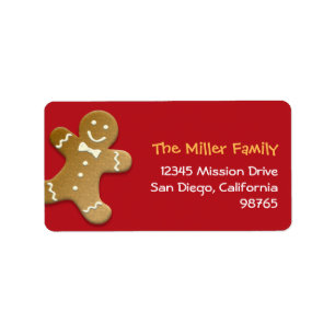 Gingerbread man cookie red holiday return address label