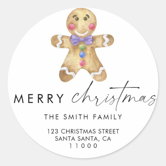 Gingerbread man cookie Return Address Envelope Classic Round Sticker (Front)