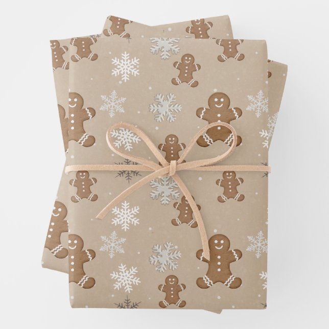 Gingerbread Man Cookie Snowflake Holiday Baking  Wrapping Paper Sheet (In situ)
