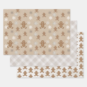 Gingerbread Man Cookie Snowflake Holiday Baking  Wrapping Paper Sheet