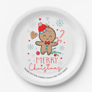 Gingerbread Man Cookie Snowflakes Merry Christmas  Paper Plate
