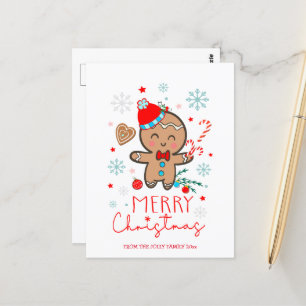 Gingerbread Man Cookie Snowflakes Merry Christmas Postcard