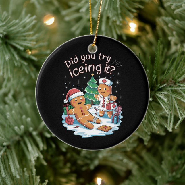 Gingerbread Man Cookie Ugly Sweater Oh Snap Xmas Ceramic Ornament (Tree)