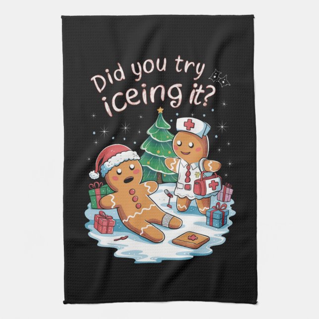 Gingerbread Man Cookie Ugly Sweater Oh Snap Xmas Kitchen Towel (Vertical)