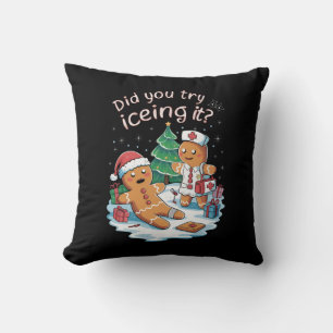 Gingerbread Man Cookie Ugly Sweater Oh Snap Xmas Throw Pillow