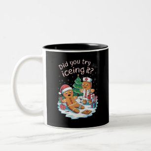 Gingerbread Man Cookie Ugly Sweater Oh Snap Xmas Two-Tone Coffee Mug