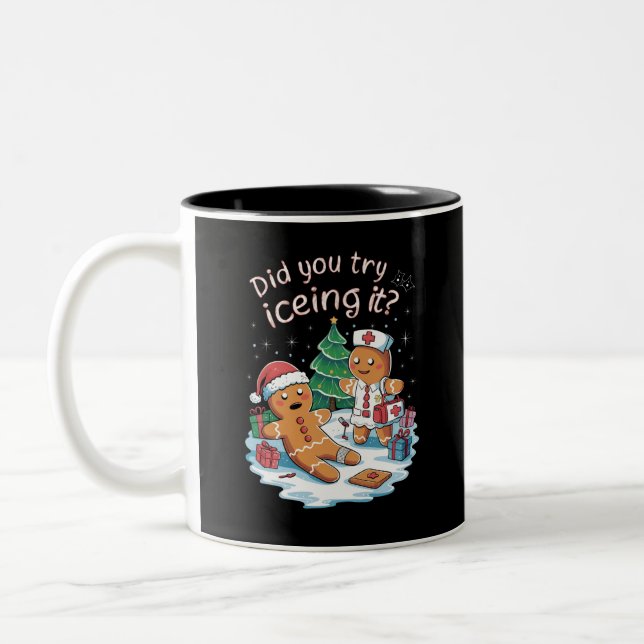 Gingerbread Man Cookie Ugly Sweater Oh Snap Xmas Two-Tone Coffee Mug (Left)