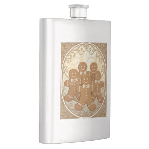 Gingerbread Man Cookies Christmas Art Nouveau Hip Flask