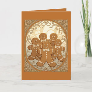 Gingerbread Man Cookies Christmas Art Nouveau  Holiday Card
