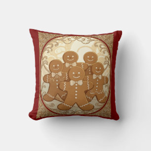 Gingerbread Man Cookies Christmas Art Nouveau  Throw Pillow