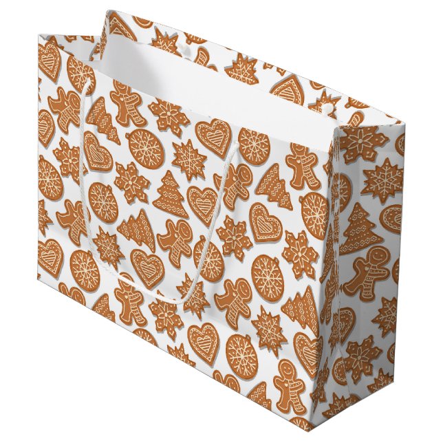 Gingerbread Man Cookies Cute Christmas Large Gift Bag (Front Angled)