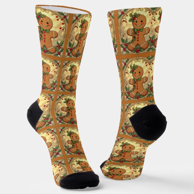 Gingerbread Man Cookies Festive Christmas Socks (Angled)