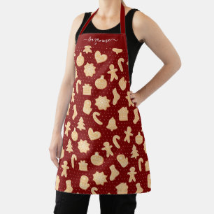 Gingerbread Man Cookies on Red White Dots Pattern Apron