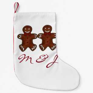 Gingerbread Man Couple Initials Christmas Holiday Small Christmas Stocking