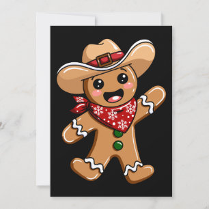 Gingerbread Man Cowboy Hat Bandana Christmas Xmas Invitation