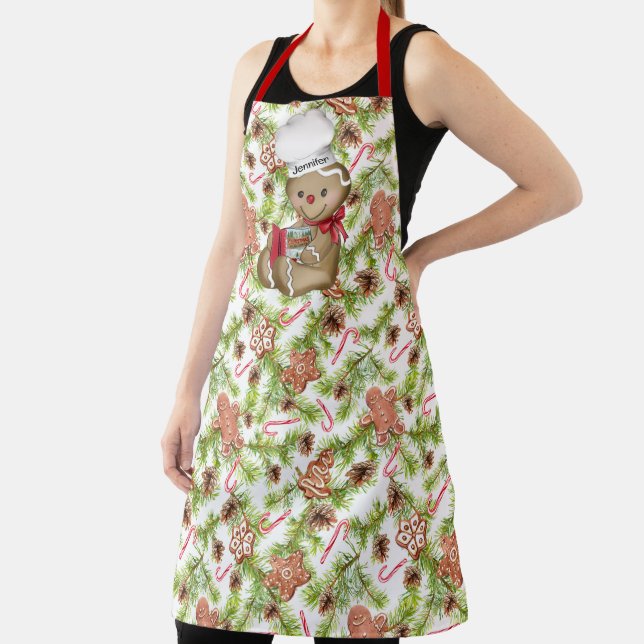Gingerbread Man Custom Name Christmas Gift Apron (Insitu)