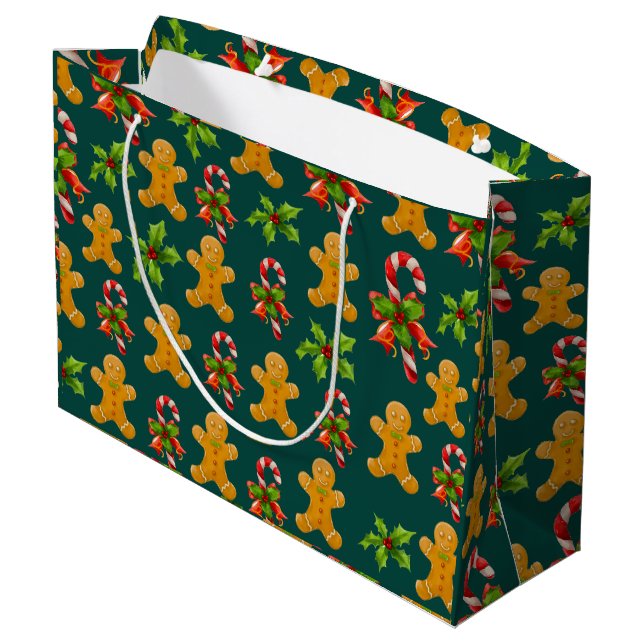 Gingerbread Man Design  Large Gift Bag (Back Angled)