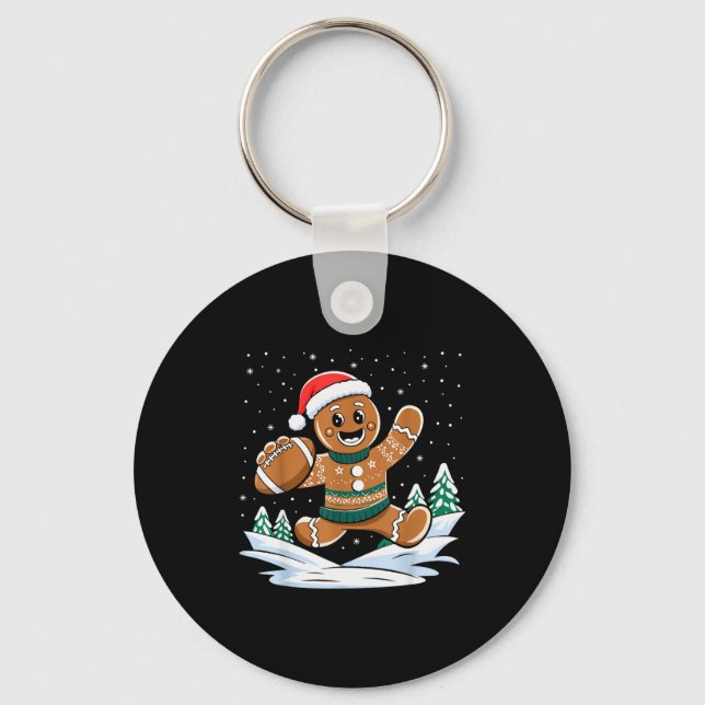 Gingerbread Man Football Ugly Christmas Pajamas Co Keychain (Front)