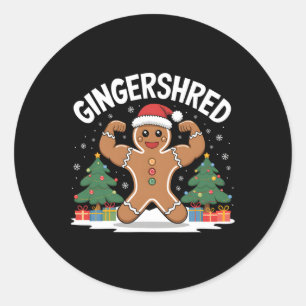 Gingerbread Man Gingershred Funny Gym Workout Chri Classic Round Sticker