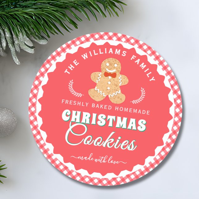 Gingerbread man Gingham Christmas Cookies Label (Creator Uploaded)
