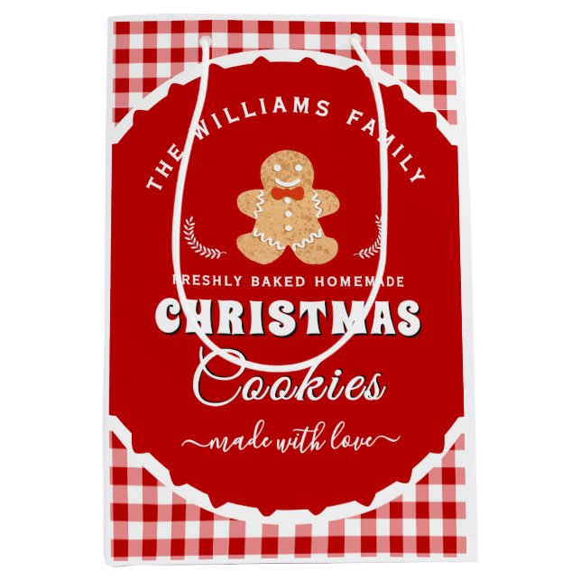 Gingerbread man Gingham Christmas Packaging Medium Gift Bag (Front)