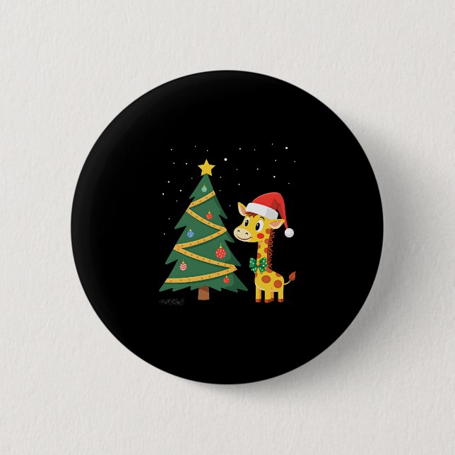 Gingerbread Man Giraffe Santa Hat Christmas Tree T 2 Inch Round Button (Front)