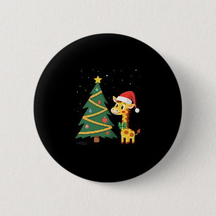 Gingerbread Man Giraffe Santa Hat Christmas Tree T 2 Inch Round Button