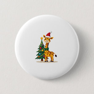 Gingerbread Man Giraffe Santa Hat Christmas Tree T 2 Inch Round Button