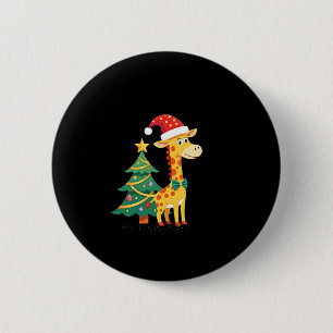 Gingerbread Man Giraffe Santa Hat Christmas Tree T 2 Inch Round Button