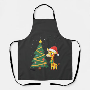 Gingerbread Man Giraffe Santa Hat Christmas Tree T Apron